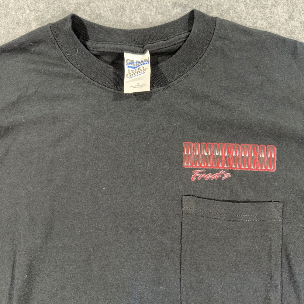 Gildan Hammerhead Freds Panama City Beach Motorcycle Pocket T-Shirt Mens S Black